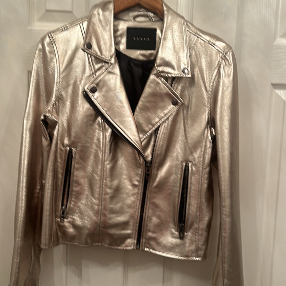 Metallic Pewter Vegan Leather Moto Jacket